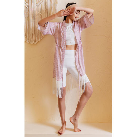 L RECNAVA 睡袍长款浴袍长袖家居服流苏印花长晨袍女 商品图1