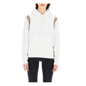 BURBERRY 巴宝莉 女士 Vintage 格纹裁片棉质宽松连帽卫衣 白色 8032129 A1464