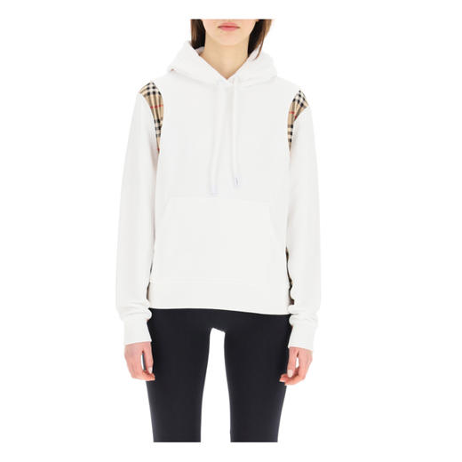 BURBERRY 巴宝莉 女士 Vintage 格纹裁片棉质宽松连帽卫衣 白色 8032129 A1464 商品图0