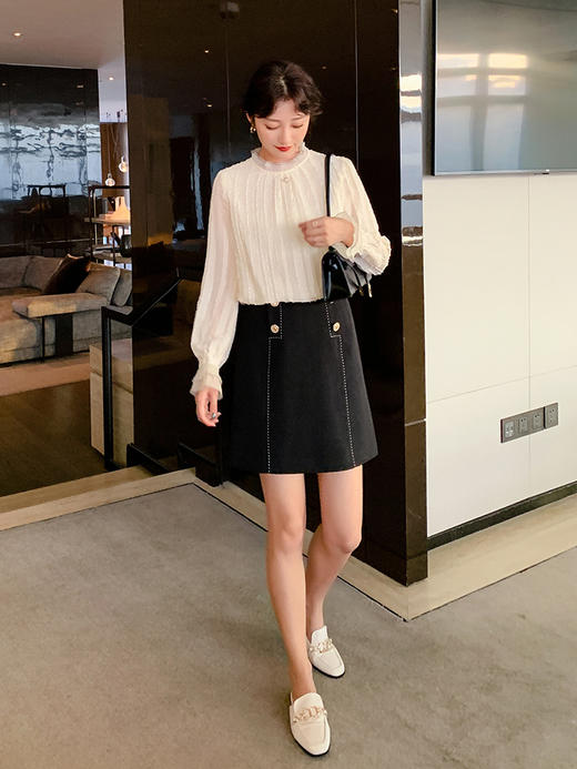 欧芮儿高腰显瘦黑色半身裙女新品俏皮百搭包臀a字短裙 商品图1