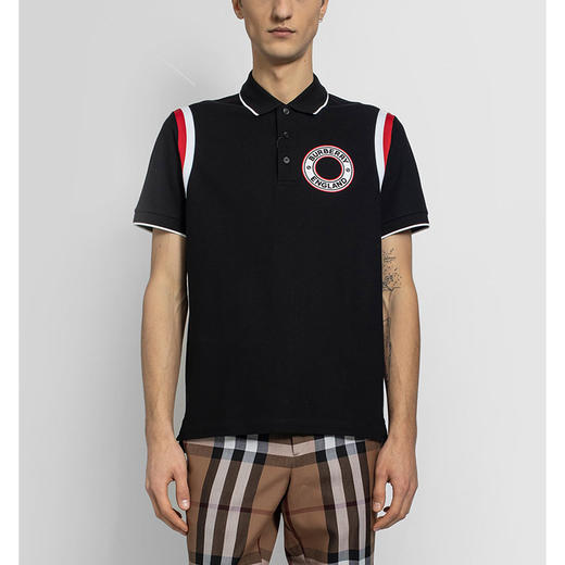 【一】BURBERRY 巴宝莉 男士徽标图案棉质 Polo 衫 黑色 8035408 A1189 商品图0