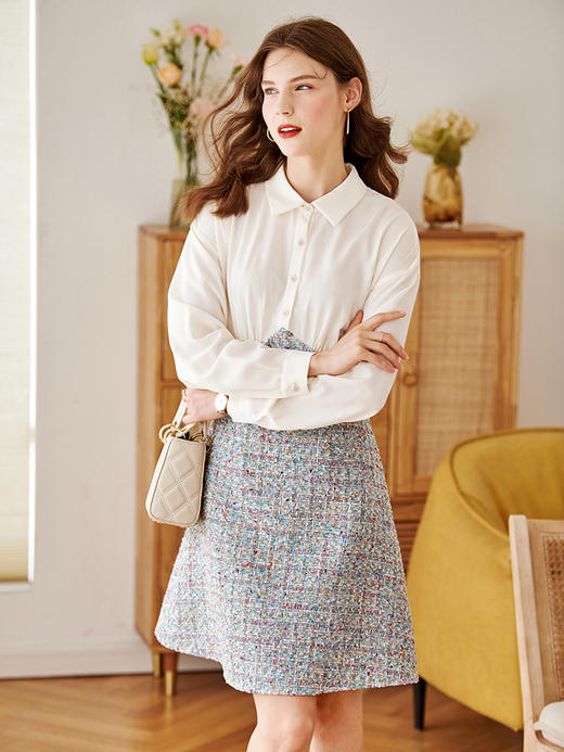 欧芮儿假两件针织拼接衬衫领连衣裙新品收腰裙子 商品图2