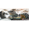 侯志明《雨遇山河秀 风吹万木荣》98*240cm 山水横幅作品 办公室/客厅挂画 商品缩略图1