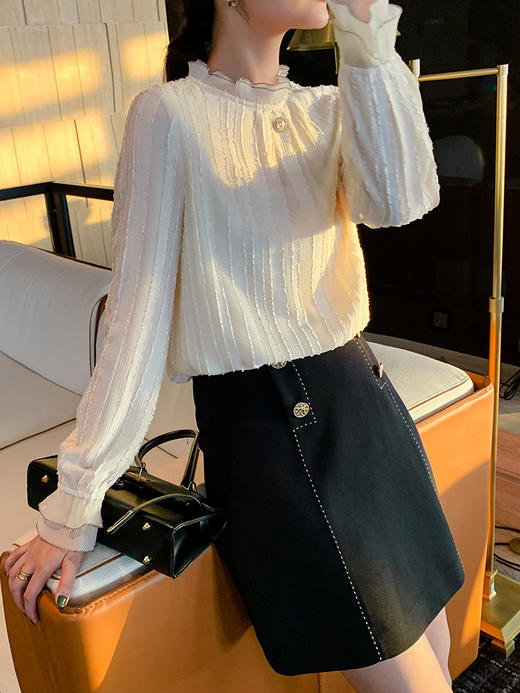 欧芮儿高腰显瘦黑色半身裙女新品俏皮百搭包臀a字短裙 商品图2