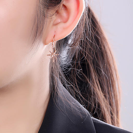 【时尚K金】钻石世家 18K金耳钉 八芒星时尚精致玫瑰金耳钩耳钉 送你送女友送老婆（约1.44克） 商品图5