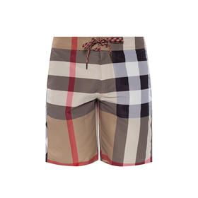 【三】BURBERRY 巴宝莉 男士格纹休闲短裤 卡其色白格子 8022647 A7028