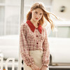 欧芮儿复古格子长袖衬衫女新品灯笼袖修身翻领拼接上衣 商品缩略图0