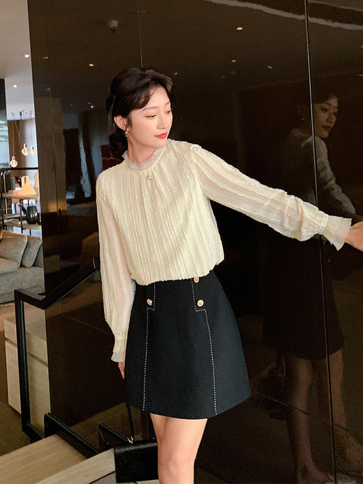 欧芮儿高腰显瘦黑色半身裙女新品俏皮百搭包臀a字短裙 商品图0