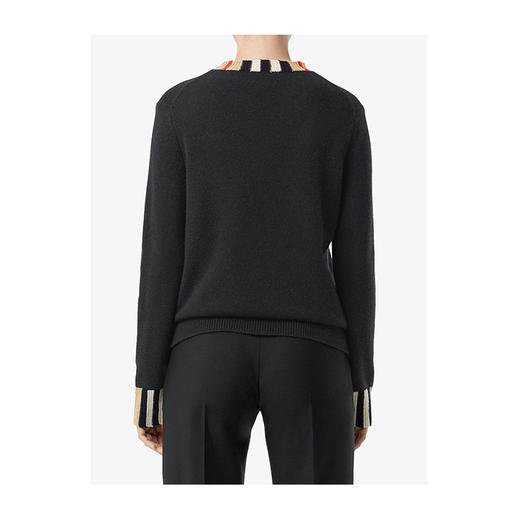 【二】BURBERRY 巴宝莉 女士 格纹边缘圆领长袖羊毛衫 黑色 8008939 A1189 商品图2