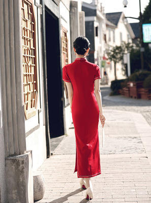 ML- 1607. 2021新款中国风复古绣花旗袍 端庄气质长款醋酸旗袍礼服 商品图4