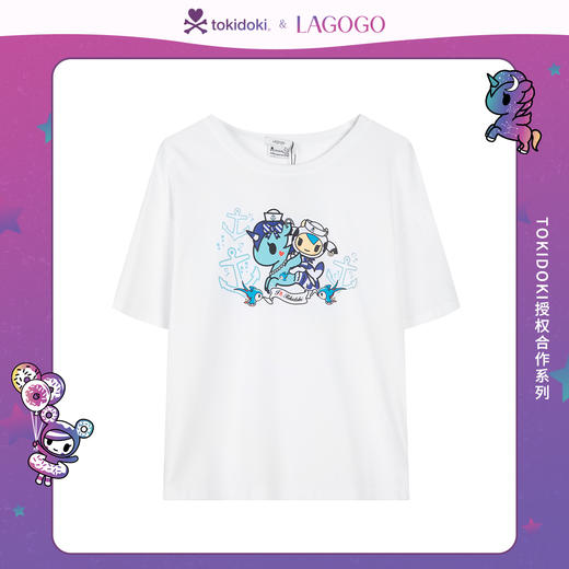Lagogo拉谷谷2021新款撞色独角兽图案装饰T恤女KATT313A07 商品图0