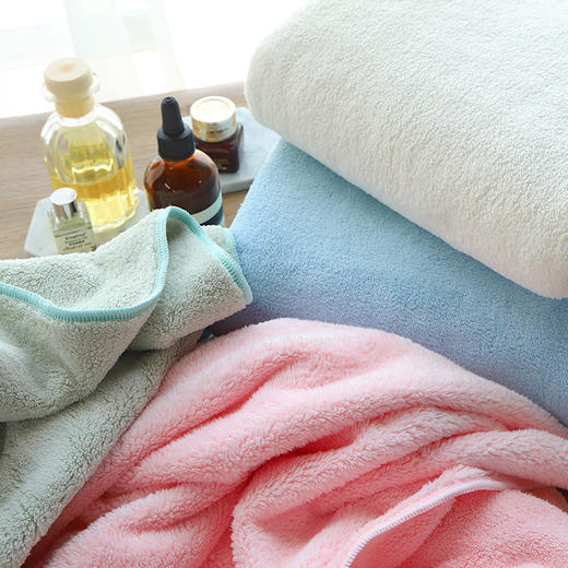 【沐浴四件套】毛巾+浴巾+干发帽+束发带 细密毛绒 柔软吸水 商品图3