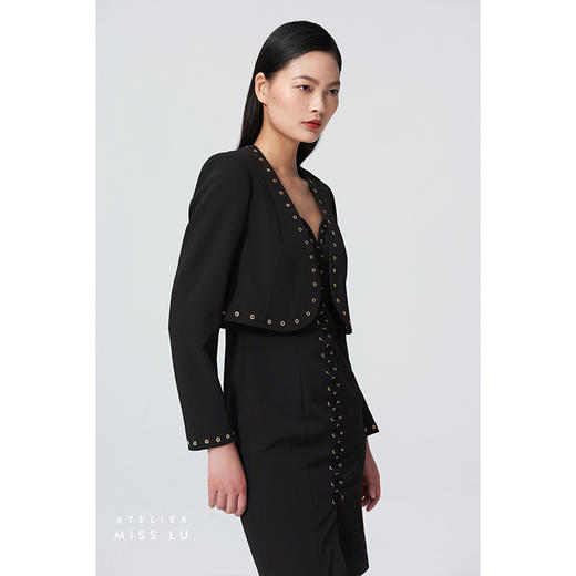 【焦糖皮囊】强势金属气眼设计垫肩短款造型黑色外套/00183A 商品图1