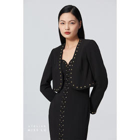 【焦糖皮囊】强势金属气眼设计垫肩短款造型黑色外套/00183A