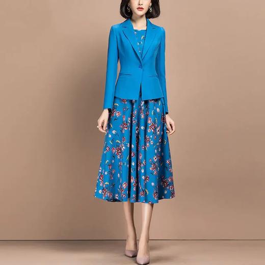 TZW-气质蓝色印花优雅洋气减龄显瘦裙子两件套 商品图0