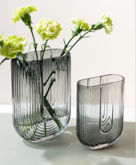 轻奢简约透明 U型玻璃花瓶-1005灰-1006灰