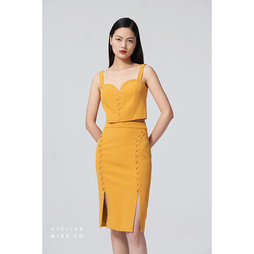 【桃乐茜】气眼绑带设计开叉夏橘修身半裙/00090B 商品图0