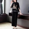 ZQ1788-701 2021新款金丝绒刺绣阔腿裤套装女洋气中年妈妈阔太太两件套潮 商品缩略图3