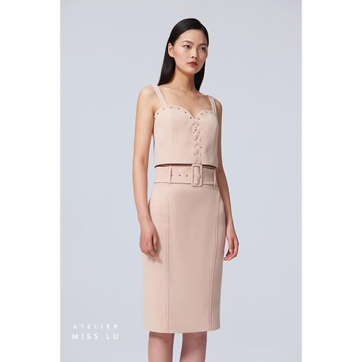 【秘密琳妮尔】设计款百搭复古方扣腰带裸驼修身半裙/00097 商品图2