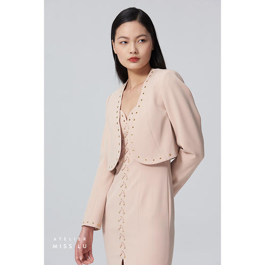 【焦糖皮囊】强势金属气眼设计垫肩短款造型裸驼色外套/00183 商品图1