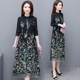 YWE  SG21A18气质优雅阔太太刺绣连衣裙