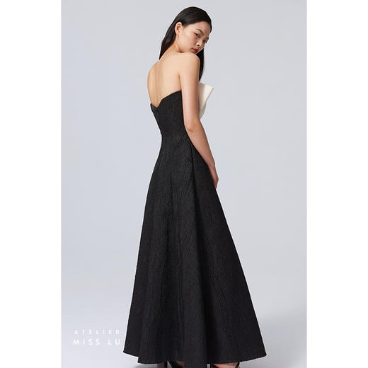 【黑色果冻海】米白蝴蝶结立体肌理质感面料黑色长款连衣裙/0000061 商品图2