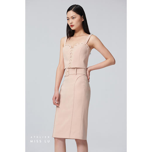 【秘密琳妮尔】设计款百搭复古方扣腰带裸驼修身半裙/00097 商品图1