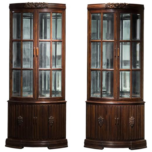 民国 红木花卉纹扇面形酒柜（一对） 商品图5