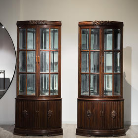 民国 红木花卉纹扇面形酒柜（一对）