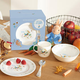 Wedgwood/玮致活 彼得兔粉色杯碗2件组骨瓷马克杯饭碗儿童餐具套装