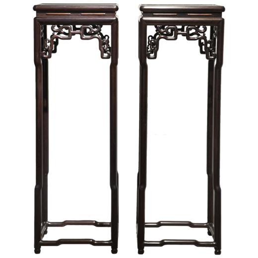 清代 红木如意卷草纹方形高花几（一对） 商品图5