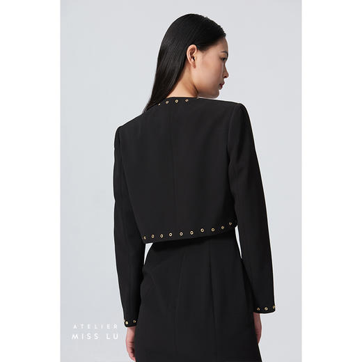 【焦糖皮囊】强势金属气眼设计垫肩短款造型黑色外套/00183A 商品图3