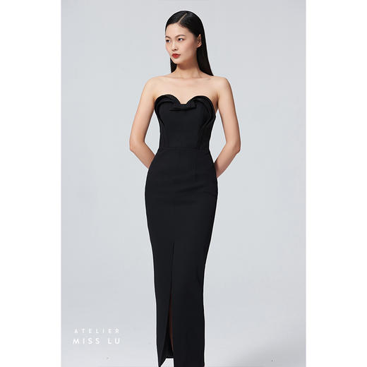 【戏梦巴黎】立裁抹胸设计黑色长款修身连衣裙/0000063 商品图0