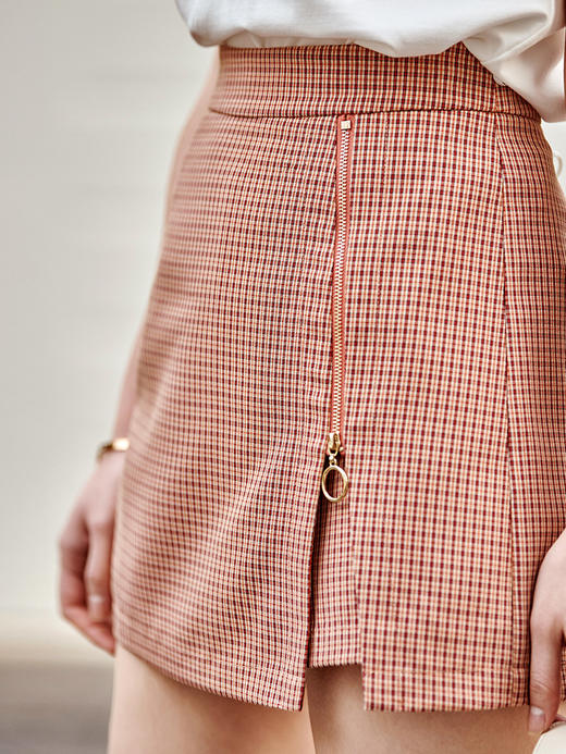【孤品捡漏欧芮儿色织细格半身裙2021春夏新款时髦复古小个子开衩A字短裤裙 商品图1