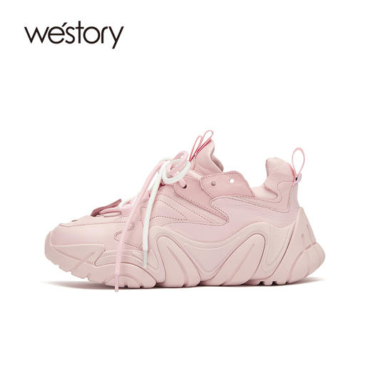 westory女鞋2021春季新款牛皮纯色厚底老爹鞋深口运动鞋52831 商品图1