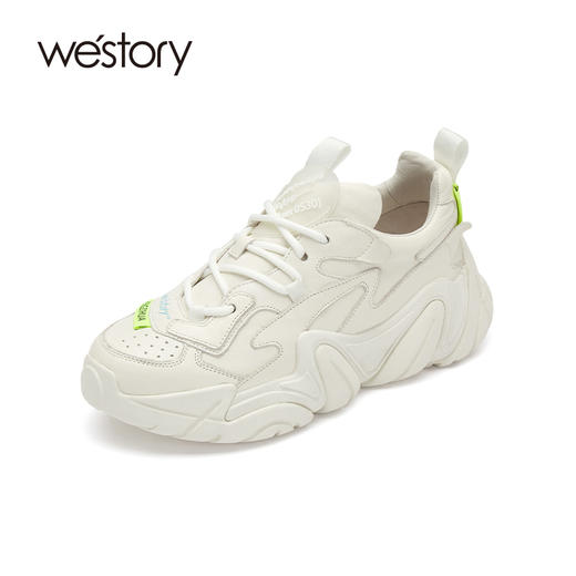 westory老爹鞋女2021春季新款小牛皮厚底增高运动鞋潮W21AM52811 商品图2