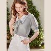 欧芮儿雪纺衬衫女2021春夏蕾丝花边绑带领气质时尚优雅年轻上衣 商品缩略图0