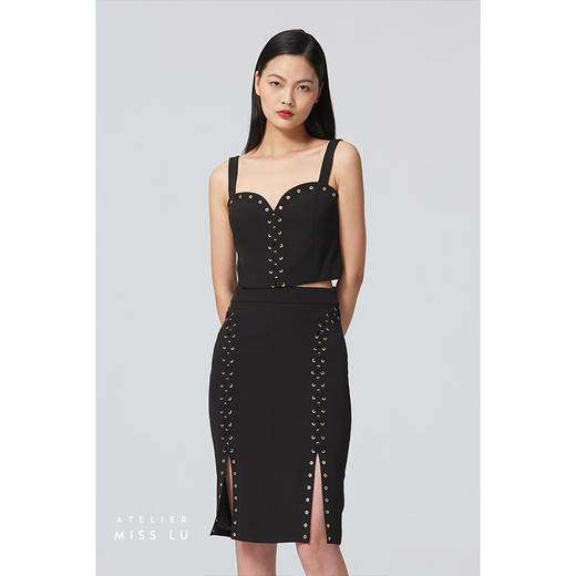 【桃乐茜的来信】爱心领气眼绑带设计吊带黑色短款上衣/00184A 商品图0