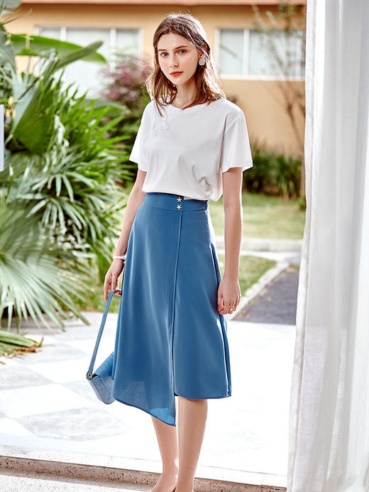 欧芮儿短袖套头T恤女2021春夏简洁大方复古盘口设计感中国风上衣 商品图2