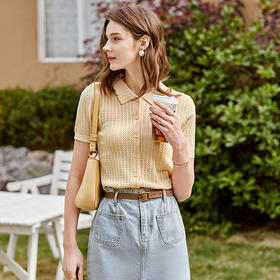 欧芮儿翻领毛针织衫女2021春夏气质时髦优雅肌理感都市职场上衣