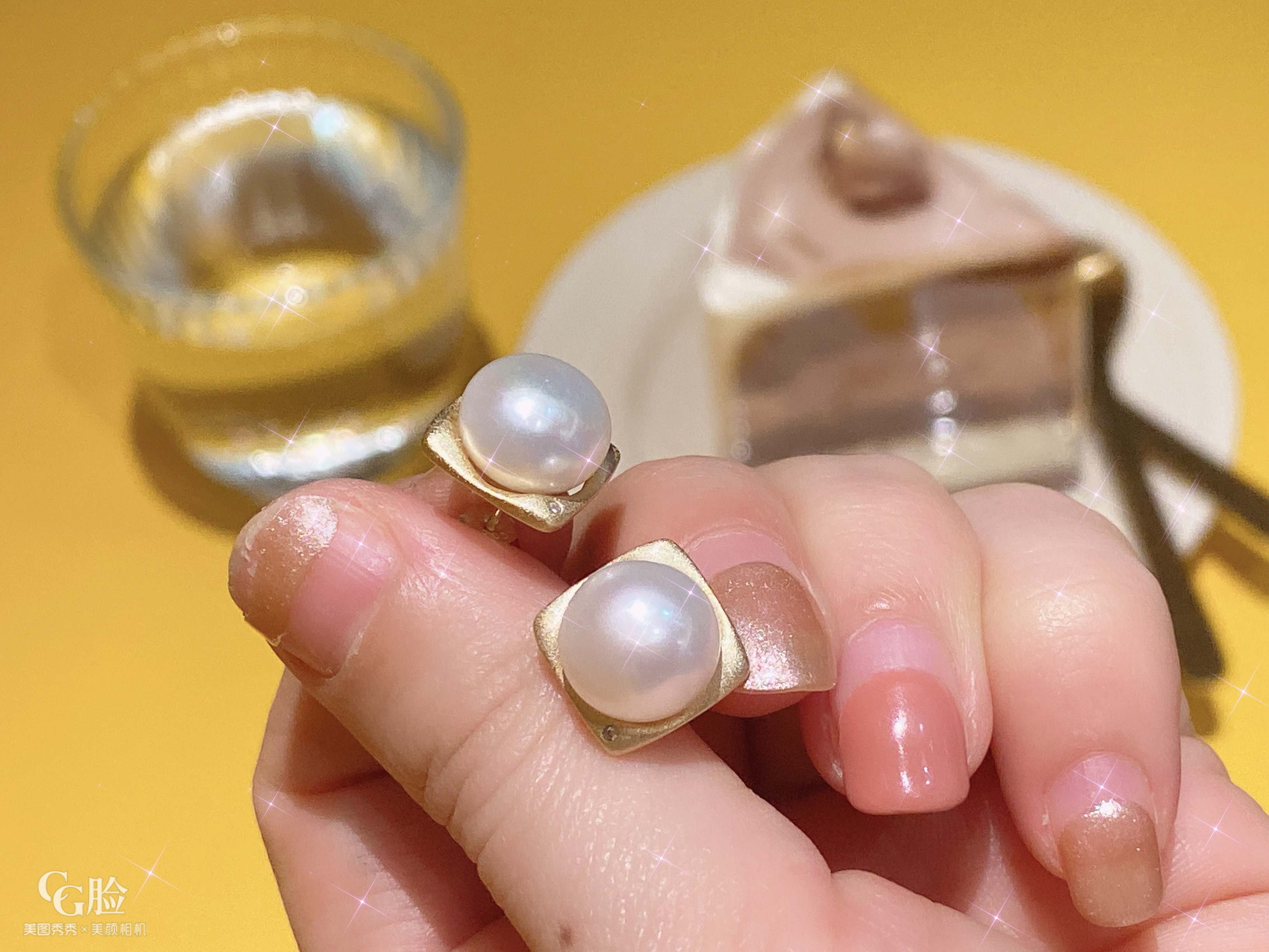 几何气质磨砂高级天然珍珠耳钉s925银镀18k金