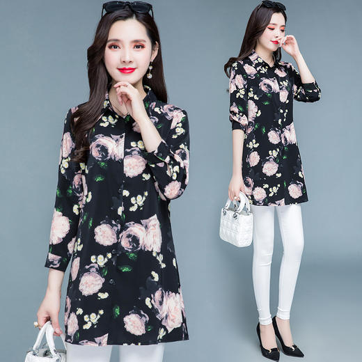 YWE  SY2137时尚气质优雅长袖印花雪纺衫【优】 商品图1