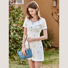 欧芮儿法式针织连衣裙2021春夏新款圆领绣花短袖短款复古收腰裙子 商品缩略图1