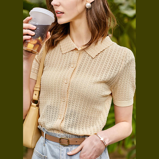 欧芮儿翻领毛针织衫女2021春夏气质时髦优雅肌理感都市职场上衣 商品图1