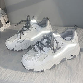 【颜值爆表 引爆街头】2021爆款潮流反光老爹鞋 飞织面料干爽内里亲肤贴足不闷脚 穿上百搭增高显腿长女鞋