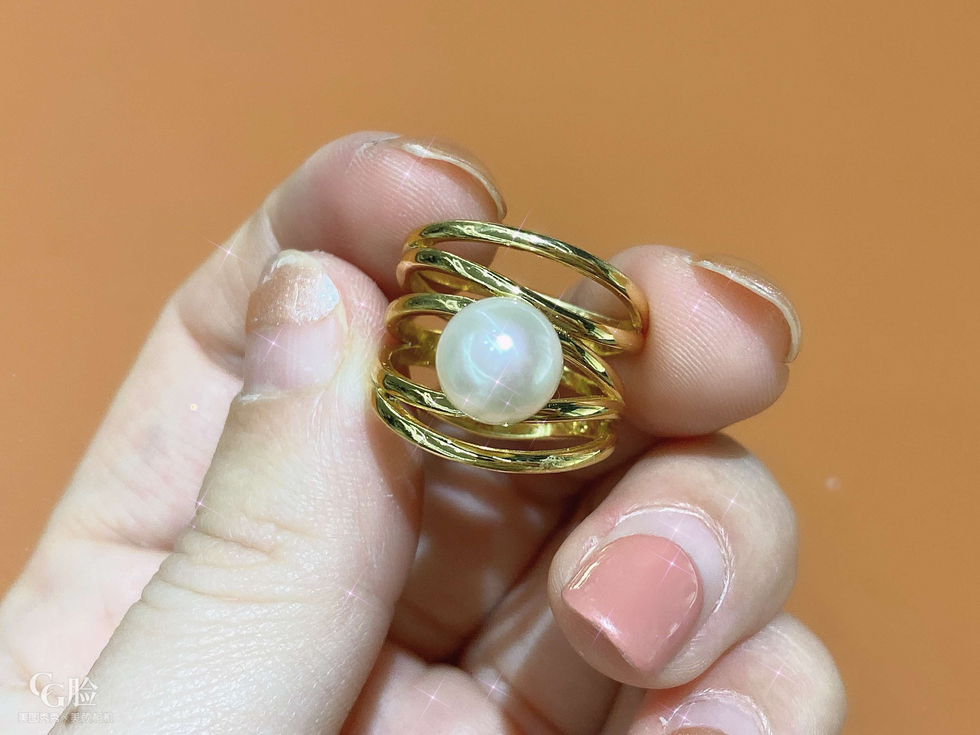 大气气质天然珍珠戒指s925银镀18k金