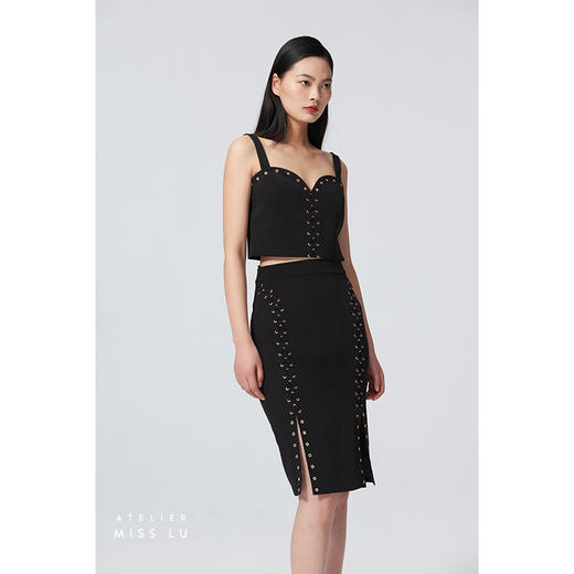 【桃乐茜的来信】爱心领气眼绑带设计吊带黑色短款上衣/00184A 商品图1