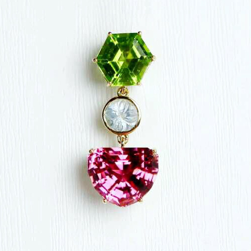 【珝设计】撞色桃红碧玺挂件