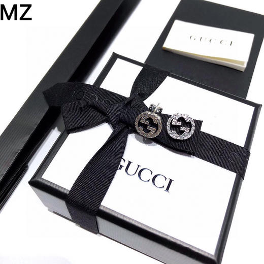 Gucci古驰仿古纯银雕花立体双G图案 耳钉 商品图2
