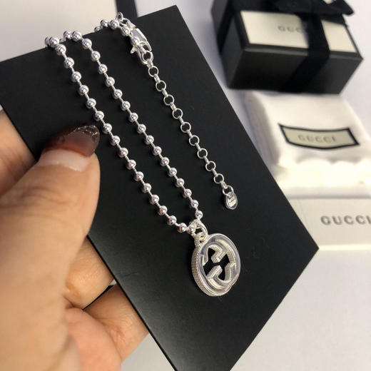 Gucci纯银 Interlocking G吊坠 珠串项链 中号 商品图5
